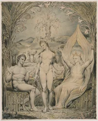 Der Erzengel Raphael mit Adam und Eva (Illustration zu Miltons Paradise Lost)